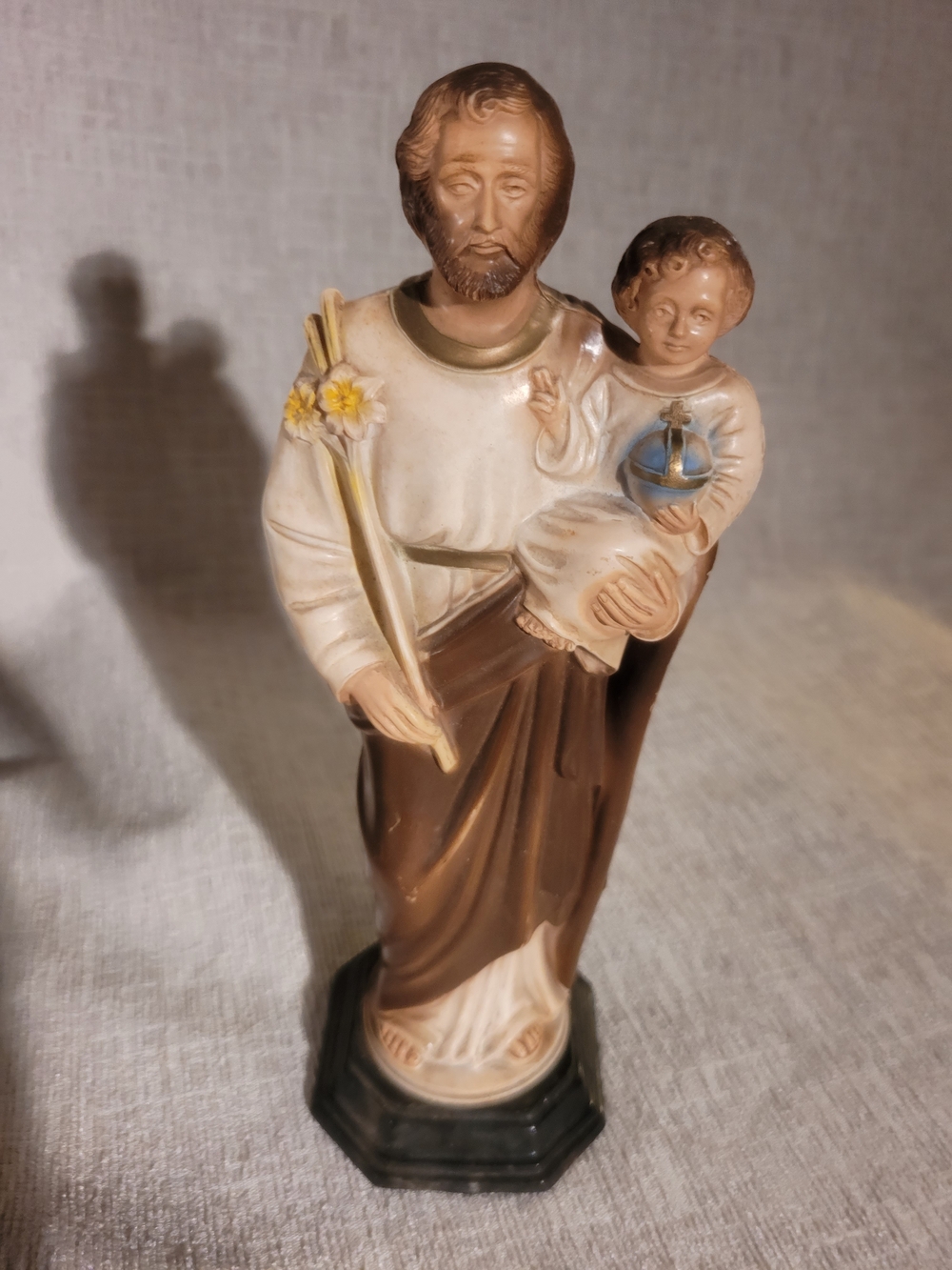 Vintage Saint Joseph and Child Jesus Religious Statue Hand-Painted Catholic